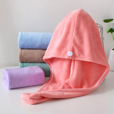 China Coral Fleece Dry Hair Cap Microfiber Hypoallergenic Thick Absorbent and Long Hair Shower Cap Dry Hair Towel Quick Dry Cap for sale