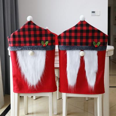 China New Durable Christmas Decoration Plaid Fabric Chair Covers Christmas Dining Chair Back Covers for sale