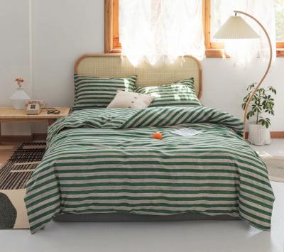 China Green Striped Bedding Set Sheet Set Full Queen King Size 4 Pcs Cotton Twin Wholesale Nondisposable for sale