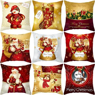 China Christmas 2021 PORTABLE Nordic Cartoon Santa Claus Office Sofa Cushion Pillow Case Gold Cover for sale