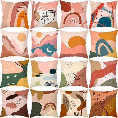 China PORTABLE Morandi Style Sofa Pillowcase Nordic Abstract Office Home Peach Skin Sublimation Tile Covers Cases for sale