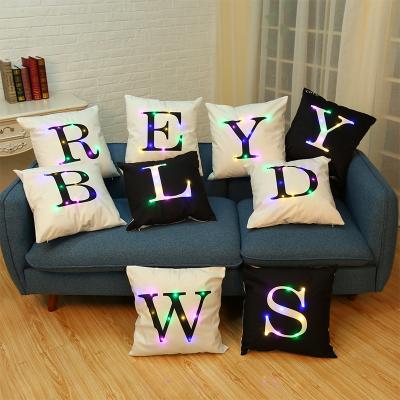 China Creative Home Customized PORTABLE Sofa Decoration Flannel Cushion Cover LED Light Letter Pillow Cover for sale