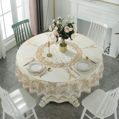 China Waterproof Bronzing PVC Round Round Tablecloth Waterproof Oilproof White Gold Round Table Cloth Table Cloth For Wedding for sale