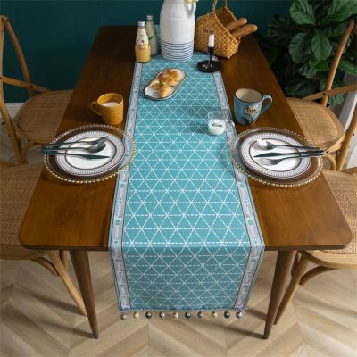 China Custom Waterproof Table Mat Coffee Table Cover Cloth Beautiful Decoration Diamond Lattice Nordic Fresh Jacquard Table Runner Dining Room for sale