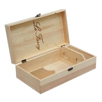 China China caoxian unfinished wooden wine bottle box for two bottles with hinges and lock for sale