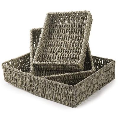 China China Universal Storage Baskets Corn Husk Rectangular Organizer Bins Set of 3 for sale