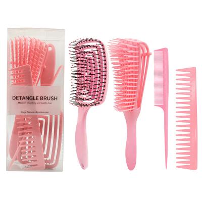 China 4pcs Private Label Detangling Waterproof Hair Brush Set Wide Tooth Comb Detangler Brush and Rat Tail Comb Kit for sale