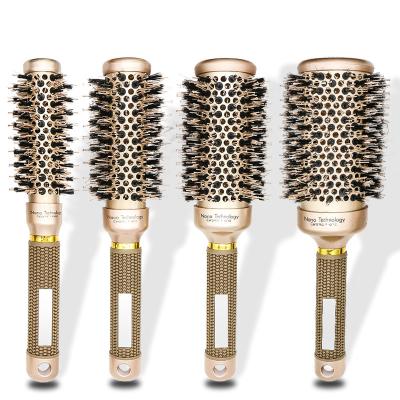 China Round Brush Private Label Brush For Hair Drying And Nano Tech Ceramic And Ionic Thermal Brush With Boar Bristle, Professional Brush for sale