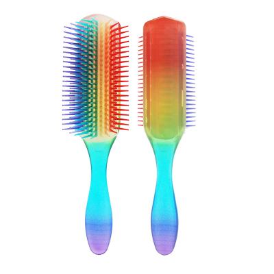 China Nylon Round Tip Detangle,Dry,Private Label Bristle Rainbow 9 Row Waterproof Colored Cushion Comb Hair Brush Ideal For All Hair Types for sale