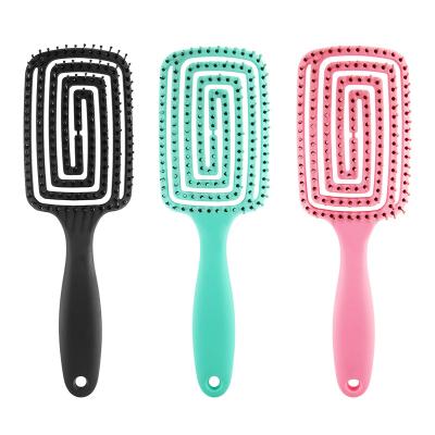 China Private Label Waterproof Black Wet/Dry Use Curved Paint Curly Anti-Static Flex Duct Large Natural Maze Hair Brush Detangle for sale