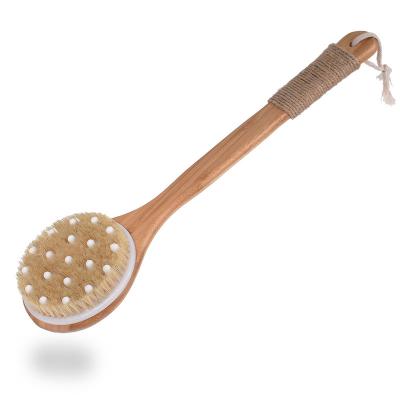 China All Natural Wooden Handle 100% Private Label Bath Body Brush Dry Scrubber Long Anti-Slip Wooden Bristle Body Massage For Exfoliating for sale