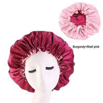 China Large Viable Sleep Cap Night Hood Adjustable Satin Sleep Hat For Women With Curly Hair Shower Cap Beauty Salon Hair Hood Along for sale