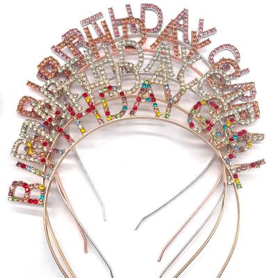 China Decoration Letters Birthday Girl Rhinestone Hair Accessories Wedding Party Headband Decoration for sale