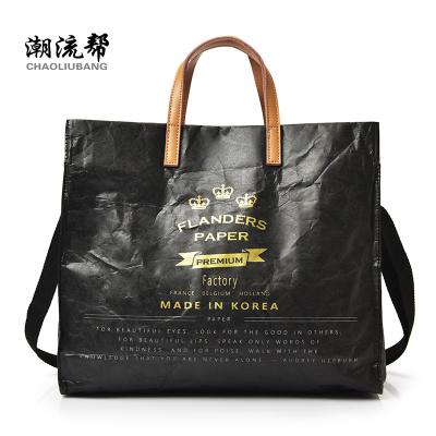 China 2020 Lady Eco Recycle To Fashion Black Handbag Women Tyvek Paper Bag for sale