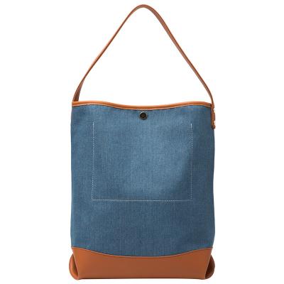 China New NATIONAL korean fashion central institute of statistics large capacity denim canvas bucket bag women's casual shoulder bag for sale