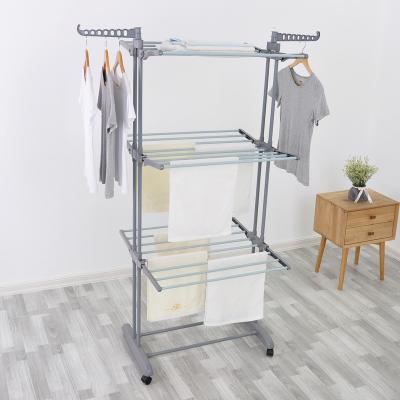 China 3 Tier Folding Steel Laundry Rack Drying Foldable Laundry Dryer Rack Blue for sale