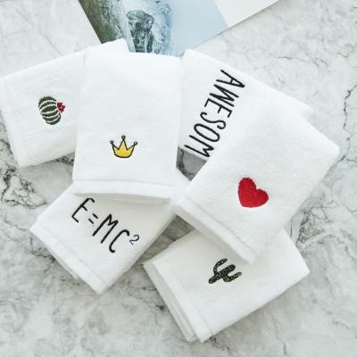 China Wholesale White QUICK DRY Custom Hand Towels 100% Cotton Face Towel With Embroidery Logo for sale