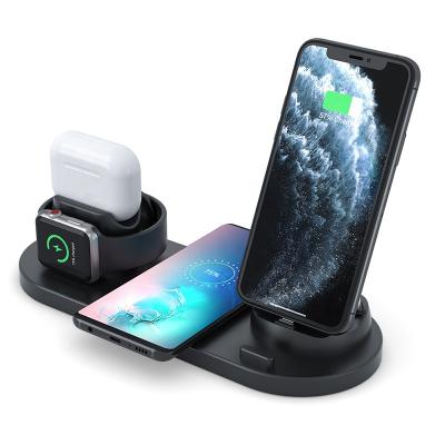 China Multifunctional 10W Qi Wireless Charger Wireless Charging Stand 6 in 1 Dock Fast Charging Station for sale