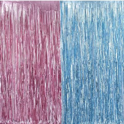 China Tinsel Foil Fringe Curtains Metallic Party Decorations 3.2ft X 6.6ft Baby Shower Gender Reveal Party Decoration Party Photo Backdrop (Pink/Blue for sale