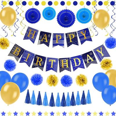 China Party Decorations Blue and Gold Birthday Party Decorations - Paper Fans Balloons Happy Birthday Banner for Kids Birthday Party Decorations for sale