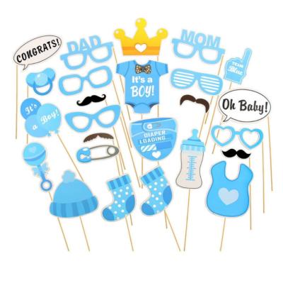 China Party Decorations It's A Boy Baby Shower Party Photo Booth Props Kits On 25pcs Sticks Set for sale