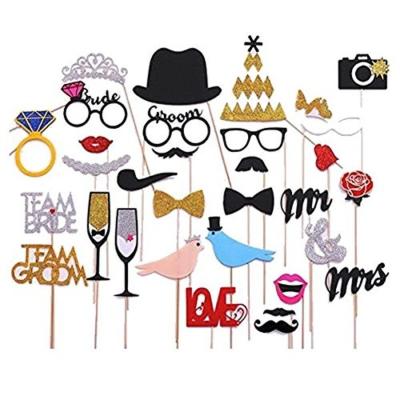 China Party Decorations 31 Pcs Photo Booth Props for New Fashion Wedding and Valentine's Day, Love Bird, Mr. & Mrs., Crown and Other Decorations Props for sale