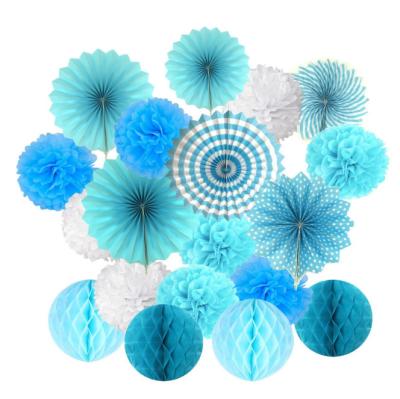 China Wedding/Party Decorations Hanging Paper Fan Set, Tissue Paper Pom Poms Flower Fan and Honeycomb Balls for Birthday Baby Shower Wedding Festival Decorations for sale