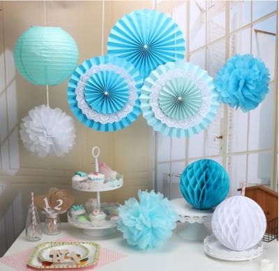 China Blue Chinese Wedding/Party Decorations Newspaper Distribution Tour Paper Lanterns Tissue Paper Pom Poms Baby Shower Decorations Sets Package for sale