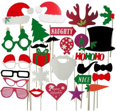 China Christmas Party Decorations 28pcs Christmas Photo Booth Props Kit DIY Christmas Photo Booth Prop Set For Adults Kids For Christmas Party Supplies for sale