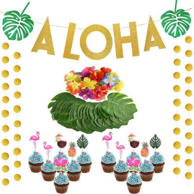 China Hawaiian Tropical Cupcake ALOHA Banners /Flamingo Party Decorations Luau Party Supplies Topper/Palm Holders For Flamingo Party Decorations for sale