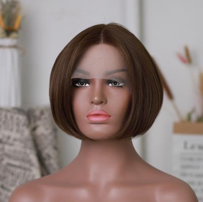 China High Quality Brown Straight Lace Frontal Wigs Short Cut Bobard Synthetic Heat Resistant Wigs for sale