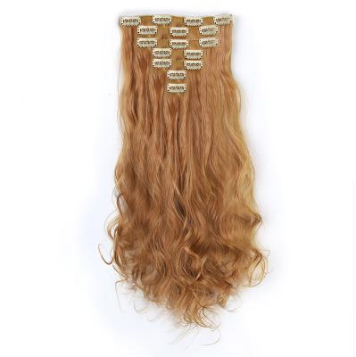 China wholesale U-tip hair 7 pieces set clip in synthetic wavy hair extensions clip in blonde hair extension wigs for sale