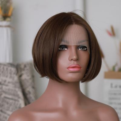 China Wholesale Straight Brown Hair Half Lace Front Wigs (SZ-05) Synthetic Hair Short Wigs for sale