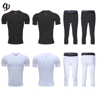 China Wholesale Custom Breathable Round Collar Mens Short Sleeve Tights Suit Cropped Pants Fitness Training Suit for sale