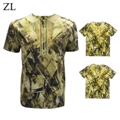 China High Quality Polyester Military Green Men's Anti-Pilling Shirt Summer Color Print Round Neck V-Neck Men's T-Shirt Camouflage Shirt for sale