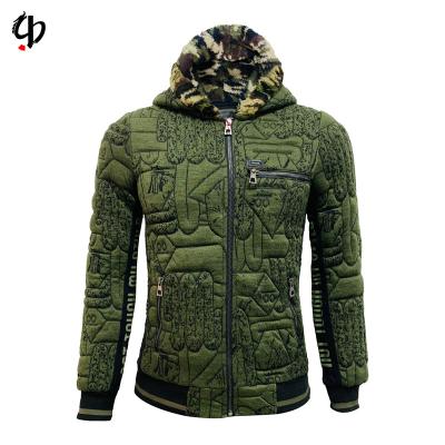 China Waterproof Men's Army Green Camouflage Sandwich Cotton Jacket Zipper Plush Hooded Thin Casual Warm Thickened Jacket for sale