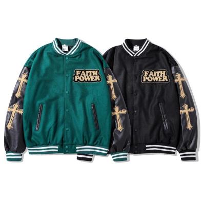 China 2021 fashion varsity baseball hip hop retro style unisex custom made black wholesale breathable letterman pu sleeves leather jacket for sale