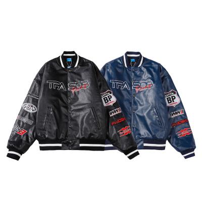 China 2021 new sale motorcycle logo winter waterproof PU hip hop bomber jacket men waterproof windproof custom wholesale hot varsity for sale