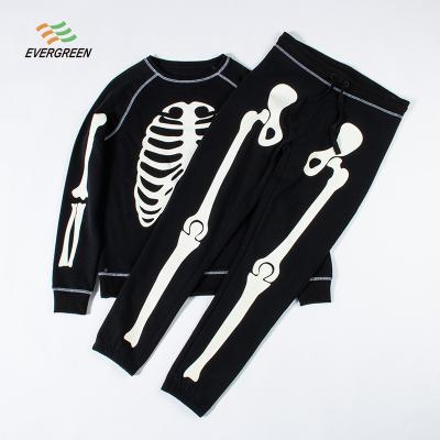 China QUICK DRY Long Sleeve Halloween Hood Glow in Green Black New Design Dark Skull Skeleton Bone Print Sweater Woman Silk Breathable for sale