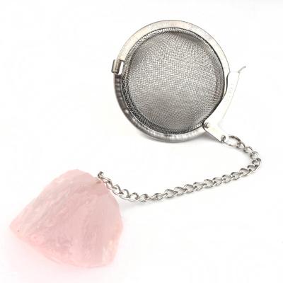 China 2 Inch 304 Stainless Steel Wire Mesh Stocked Infuser Movable Raw Leaf Tea Ball Rose Quartz Crystal Tea Strainer for sale