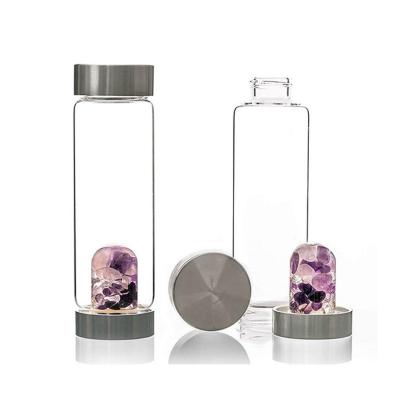 China Hot Selling Crystal Water Bottle Viable With Changeable Crystals Energy Quartz Gemstone Healing Water Bottle for sale