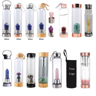 China Viable Natural Crystal Gemstone Water Bottle Healing Elixir Point Crystal Gem Infused Bpa Free Crystal Water Bottle for sale