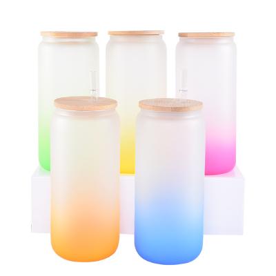 China Valentine's Day Beer Stocked Blanks Color Change Storage Beer Soda 20 oz Frosted Glass Canister With Lid And Straw for sale