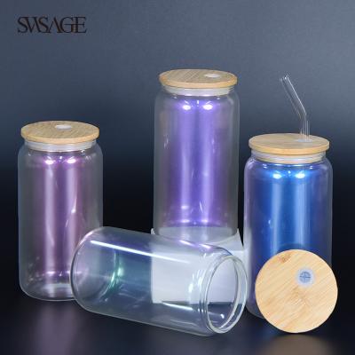 China Viable Wholesale Sublimation Factory Competitive Price 16 Ounce 16Oz Iridescent Soda Can Glass Beer Can Coffee Mug Canning Jar for sale