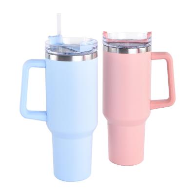 China Viable Wholesale Price Insulated 40 Ounce Cup Tumbler Powder Coated Stainless Steel Tumblers With Straw And Handle for sale