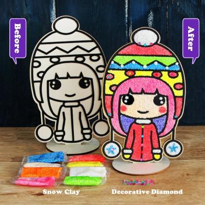 China 2022 Diy Wooden Board 3D Snowflake Mud Painting Kids DIY Mud Bead Soft Handmade Bead Kindergarten Clay Coloring Painting Toy for sale