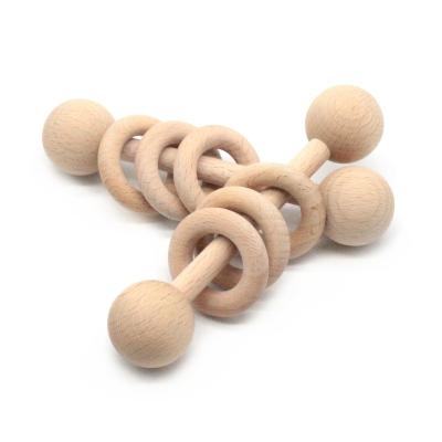 China Beech Grabbing Teether Organic Baby Wooden Beech Soft Rattle Toys Teething Wooden Rattle Ring for sale