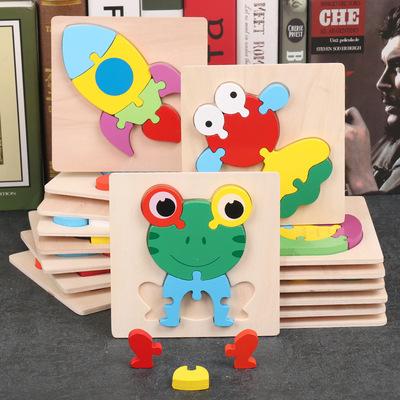 China Eco-friendly Kids Learning 3D Puzzle Colorful Animal Shape Wooden Puzzle 3D Education Toy For Children for sale