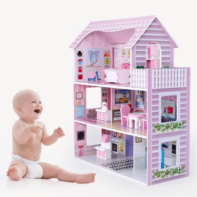 China 2021 Hot Selling Doll Houses 3 Floors Diy Girls Pretend Role Play Game Kids Wooden Doll Houses For Girls for sale