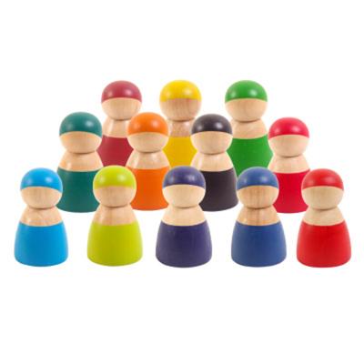 China Mini Toy Baby Wooden Toys Set 12 Rainbow Peg Dolls Wooden Play People Figures Peg Dolls for sale